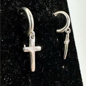 JAMES AVERY Sterling Silver Horizon Hammer Cross Hoop Drop Huggie Stud Earrings